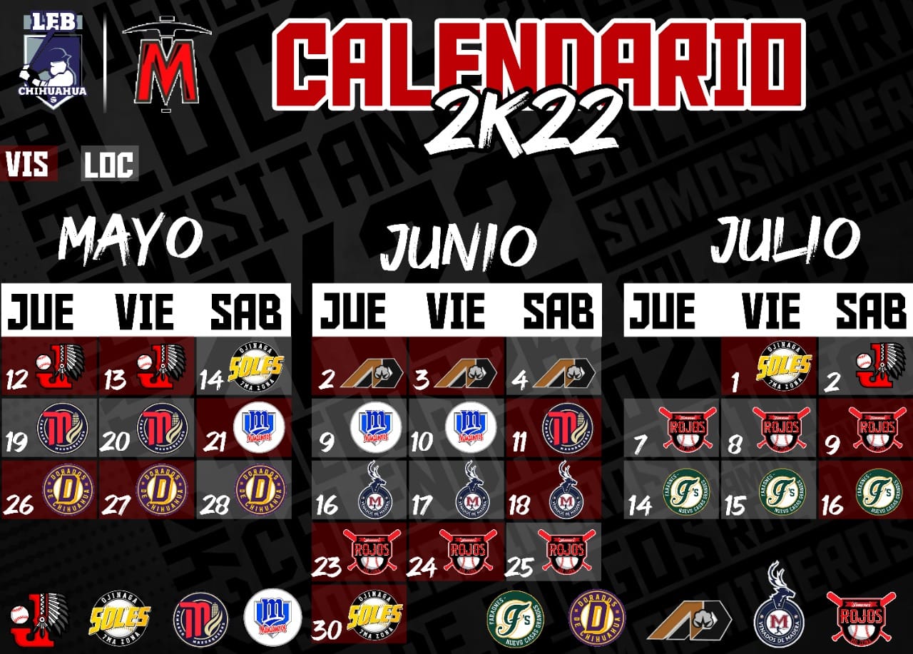 rol-calendario-juegos-campeonato-beisbol-chihuahua-2022-Mineros