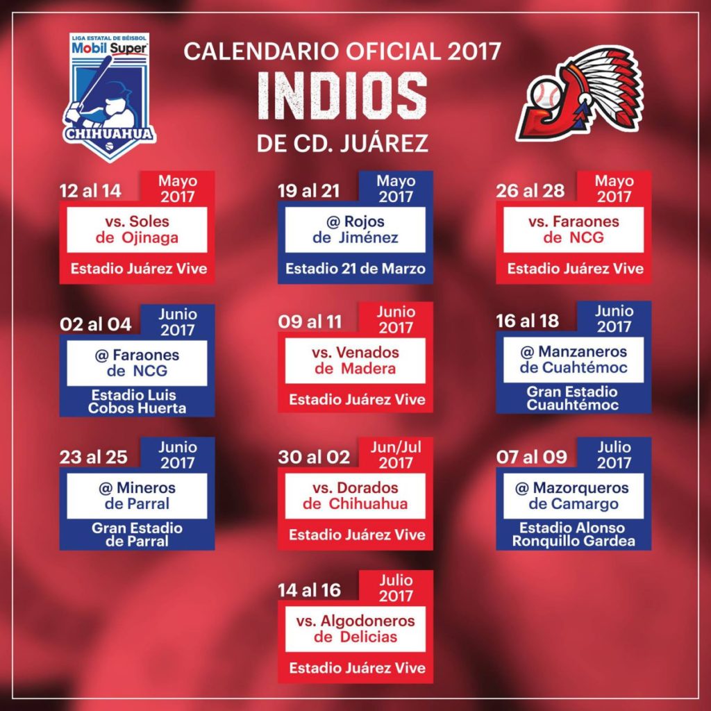 indios calendario beisbol chihuahua 2017