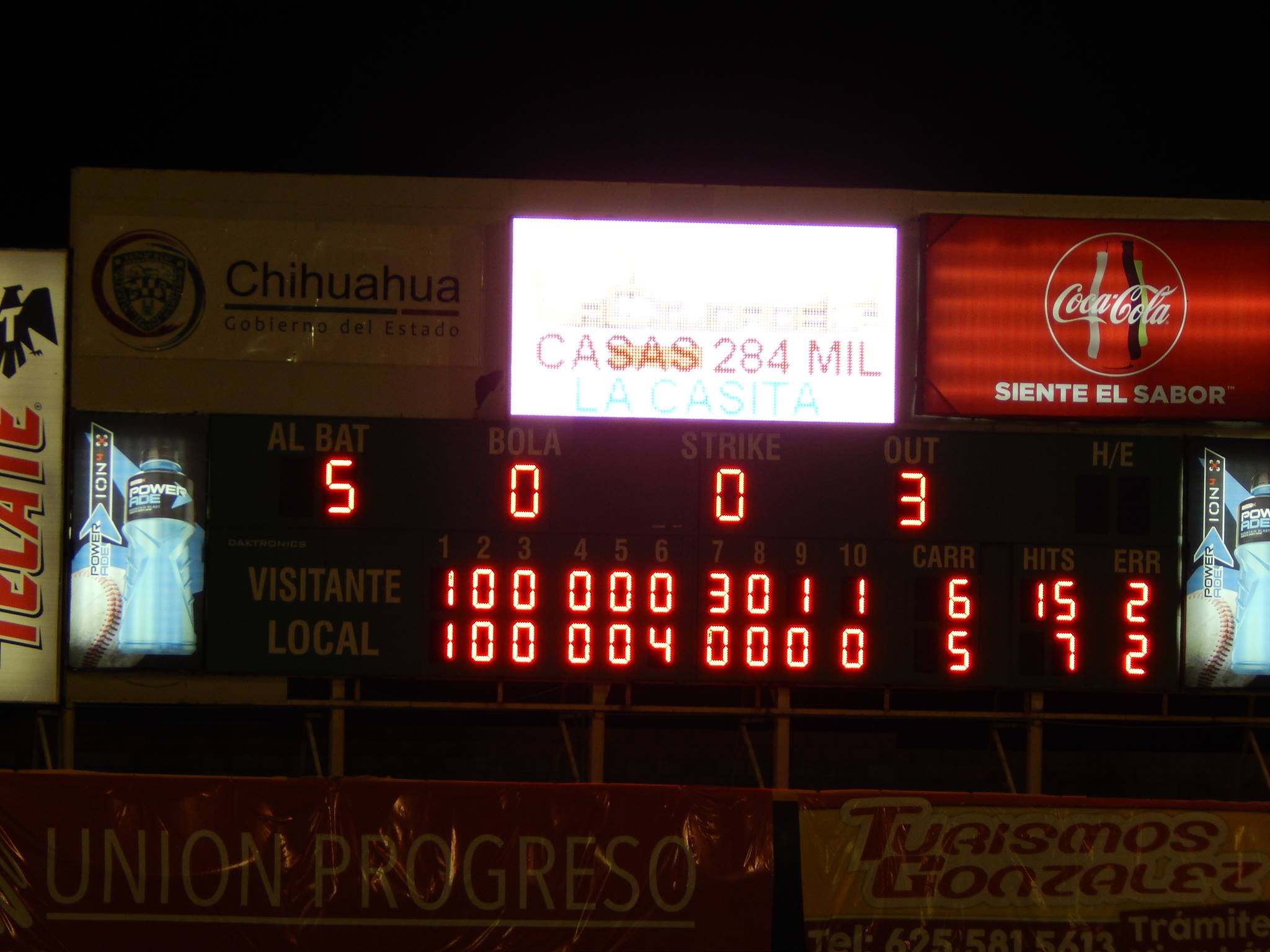 pizarra serie final primer juego rojos manzaneros 2016 beisbol chihuahua